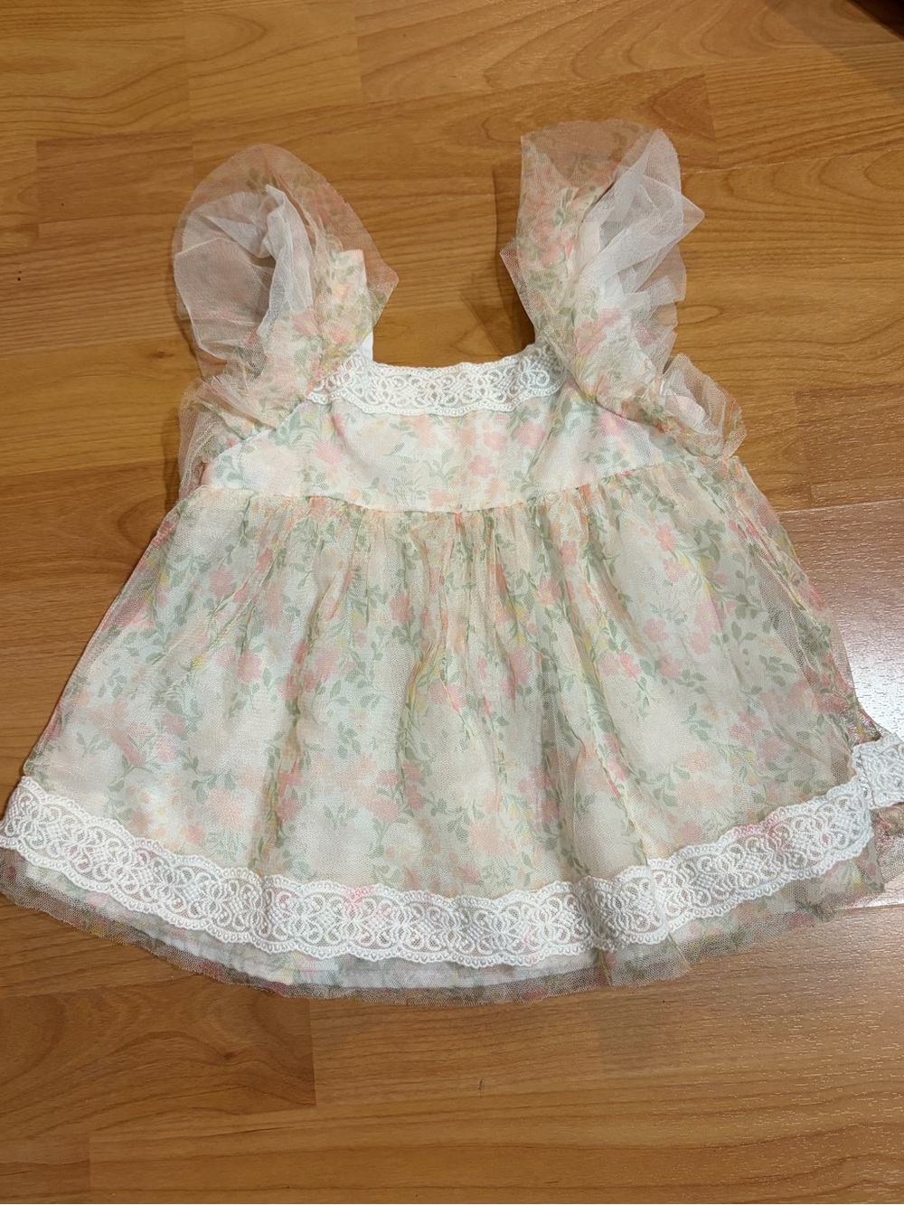Catherine Malandrino Infant Girls Floral Lace Trim Top White & Pink Size 24 mth